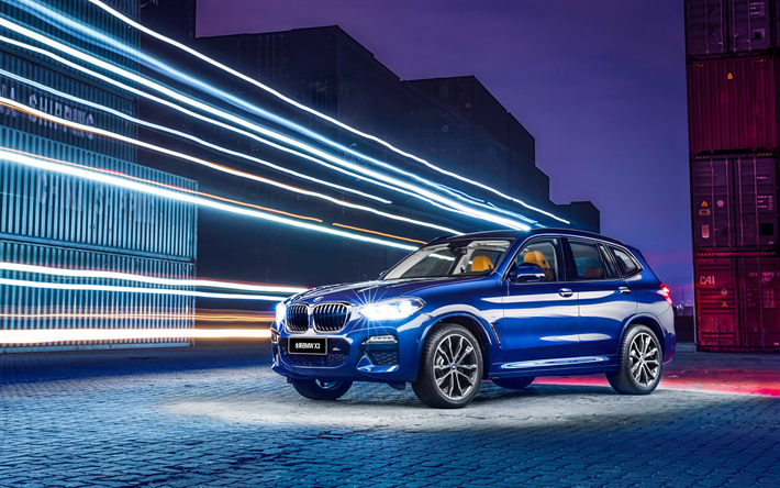 BMW X3, 4k, 2018 السيارات, xDrive 30i, M-الرياضة, ميناء, الأزرق x3, BMW