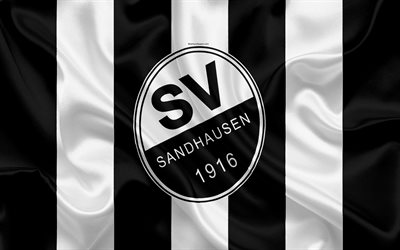 SV Sandhausen, 4k, white black silk flag, Dih&#228;resen del club di calcio, logo, stemma, 2 Serie b, il calcio, il Sandhausen, Germany, Seconda Serie