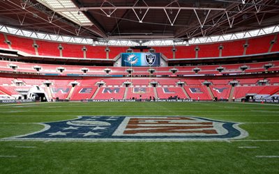 El Estadio de Wembley, 4k, de la NFL, gran Breta&#241;a Delfines de los Raiders, Londres