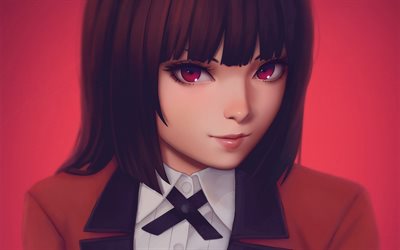 Yumeko Jabami, artwork, protagonist, girl with pink eyes, Kakegurui, manga, Hyakkaou Private Academy