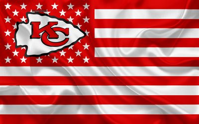 Kansas City Chiefs, Time de futebol americano, criativo bandeira Americana, vermelho-bandeira branca, NFL, Kansas City, Missouri, EUA, logo, emblema, seda bandeira, A Liga Nacional De Futebol, Futebol americano