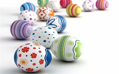 Los huevos de pascua, fondo blanco, el desenfoque, la pascua de fondo, huevos de Pascua, primavera