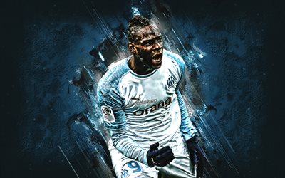 Mario Balotelli, Olympique de Marseille, striker, blue stone, portrait, famous footballers, football, Italian footballers, grunge, Ligue 1, France