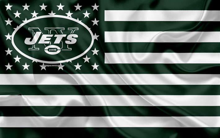 New York Jets, American football team, creative American flag, green-white flag, NFL, New York, USA, logo, emblem, silk flag, National Football League, American football