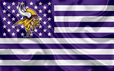 Minnesota Vikings, American football team, creative American flag, violet white flag, NFL, Minneapolis, Minnesota, USA, logo, emblem, silk flag, National Football League, American football