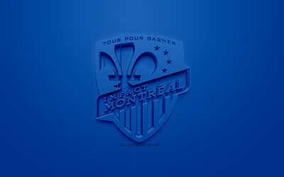 El Montreal Impact, creativo logo en 3D, fondo azul, emblema 3d, Canadian club de f&#250;tbol, MLS, Montreal, Quebec, Canad&#225;, estados UNIDOS, la Major League Soccer, 3d, arte, f&#250;tbol, elegante logo en 3d, el f&#250;tbol, el FC Montreal