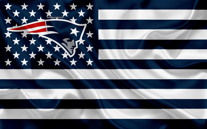 New England Patriots, Time de futebol americano, criativo bandeira Americana, azul bandeira branca, NFL, Nova Inglaterra, EUA, logo, emblema, seda bandeira, A Liga Nacional De Futebol, Futebol americano