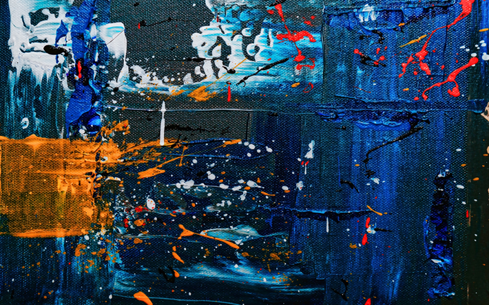 peinture bleu de la texture, 4k, abstrait, art, toile, grunge textures, oeuvre, peinture bleue