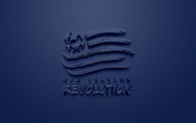 new england revolution, kreative 3d-logo, blauer hintergrund, 3d-emblem, american football club, mls, boston, massachusetts, minnesota, usa, major league soccer, 3d-kunst, fu&#223;ball, stylische 3d-logo