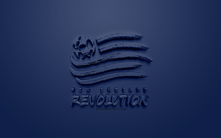 New England Revolution, criativo logo 3D, fundo azul, 3d emblema, Americano futebol clube, MLS, Boston, Massachusetts, Minnesota, EUA, Major League Soccer, Arte 3d, futebol, elegante logotipo 3d