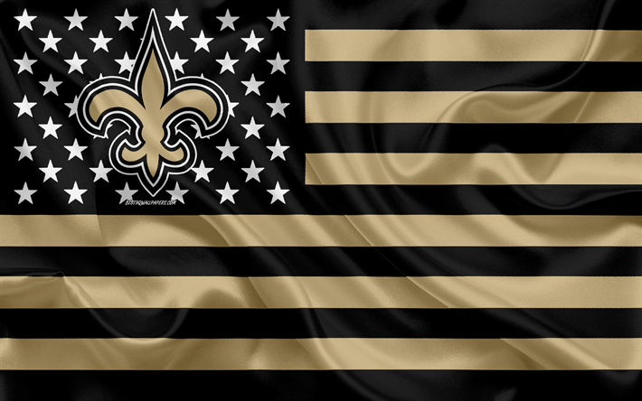 New Orleans Saints, Amerikansk fotboll, kreativa Amerikanska flaggan, bl&#229;tt guld flagga, NFL, New Orleans, Louisiana, USA, logotyp, emblem, silk flag, National Football League