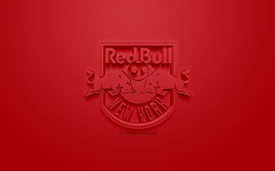 New York Red Bulls, creative 3D logo, red background, 3d emblem, American football club, MLS, New York, Minnesota, USA, Major League Soccer, 3d art, football, 3d logo, soccer