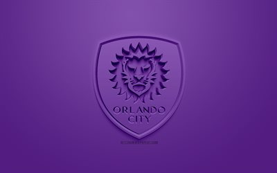 أورلاندو سيتي SC, الإبداعية شعار 3D, خلفية الأرجواني, 3d شعار, الأمريكي لكرة القدم, MLS, أورلاندو, فلوريدا, الولايات المتحدة الأمريكية, دوري كرة القدم, الفن 3d, كرة القدم, أنيقة شعار 3d