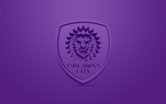Orlando City SC, creativo logo en 3D, fondo p&#250;rpura, 3d emblema, American club de f&#250;tbol de la MLS, el Orlando, Florida, estados UNIDOS, la Major League Soccer, 3d, arte, f&#250;tbol, elegante logo en 3d