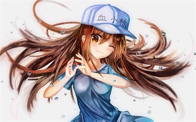 Platelet, artwork, girl in blue hat, manga, Cells at Work