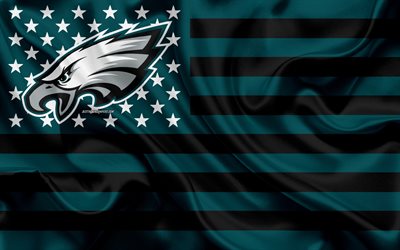 Eagles de philadelphie, l&#39;&#233;quipe de football Am&#233;ricain, cr&#233;atif, drapeau Am&#233;ricain, vert drapeau noir, de la NFL, Philadelphie, Pennsylvanie, etats-unis, le logo, l&#39;embl&#232;me, le drapeau de soie, de la Ligue Nationale de Foo