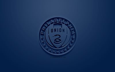 فيلادلفيا يونيون, الإبداعية شعار 3D, خلفية زرقاء داكنة, 3d شعار, الأمريكي لكرة القدم, MLS, فيلادلفيا, بنسلفانيا, الولايات المتحدة الأمريكية, دوري كرة القدم, الفن 3d, كرة القدم, أنيقة شعار 3d