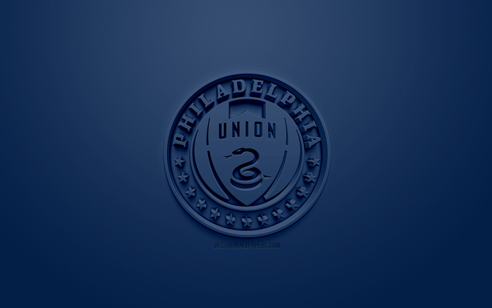 Philadelphia Union, cr&#233;atrice du logo 3D, fond bleu fonc&#233;, 3d embl&#232;me, club de football Am&#233;ricain, MLS, Philadelphie, Pennsylvanie, etats-unis, de la Ligue Majeure de Soccer, art 3d, le football, l&#39;&#233;l&#233;gant logo en 3d