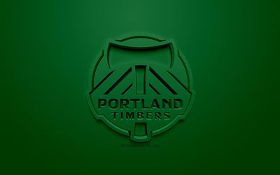 Portland Timbers, creative 3D logo, green background, 3d emblem, American football club, MLS, Portland, Oregon, USA, Major League Soccer, 3d art, football, stylish 3d logo, soccer