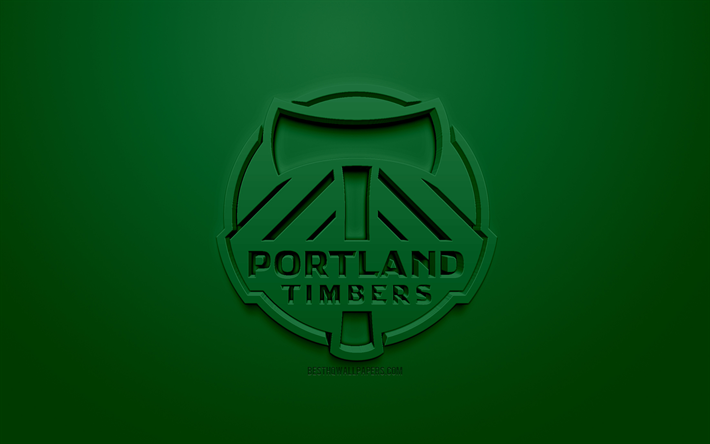 Portland Timbers, kreativa 3D-logotyp, gr&#246;n bakgrund, 3d-emblem, Amerikansk football club, MLS, Portland, Oregon, USA, Major League Soccer, 3d-konst, fotboll, snygg 3d-logo