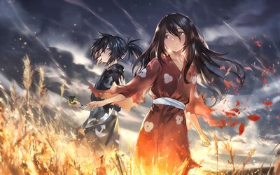 Дороро and Hyakkimaru, wheat field, Дороро characters, Hyakkimaru, TeOsamu зука, manga, illustrazione, Дороро