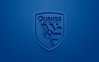 サンノゼの地震, 創作3Dロゴ, 青色の背景, 3dエンブレム, アメリカのサッカークラブ, MLS, サンノゼ, カリフォルニア, 米国, 主要リーグサッカー, 3dアート, サッカー, 3dロゴ