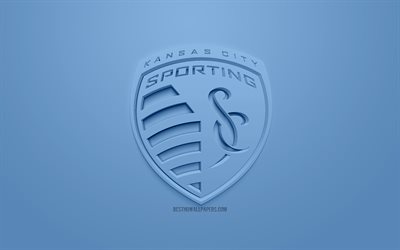 Sporting Kansas City, kreativa 3D-logotyp, bl&#229; bakgrund, 3d-emblem, Amerikansk football club, MLS, Kansas City, Kansas, USA, Major League Soccer, 3d-konst, fotboll, snygg 3d-logo