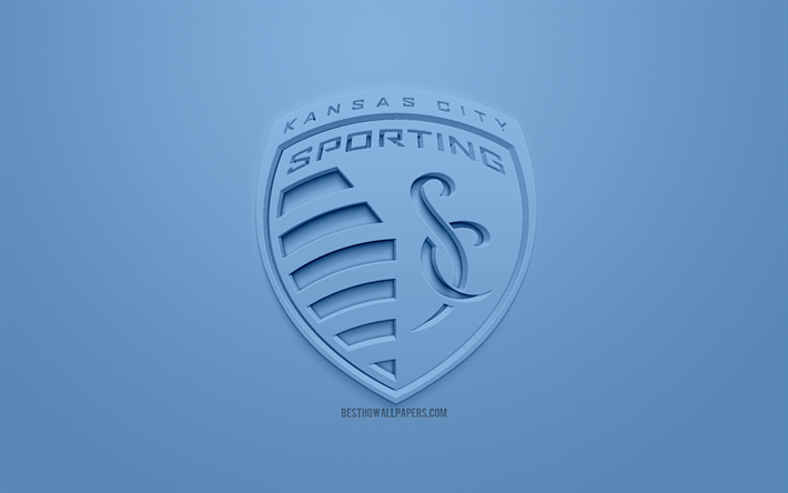 Sporting Kansas City, creative 3D logo, blue background, 3d emblem, American football club, MLS, Kansas City, Kansas, USA, Major League Soccer, 3d art, football, stylish 3d logo, soccer