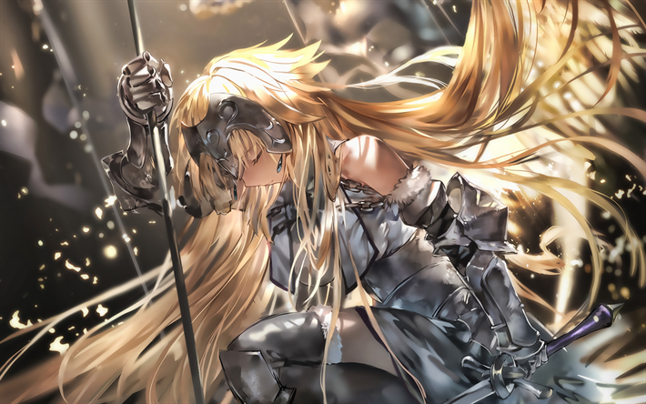 Download Wallpapers Jeanne D Arc With Sword Fate Apocrypha Darkness Fate Grand Order Jeanne D Arc Manga Fate Series Type Moon For Desktop Free Pictures For Desktop Free