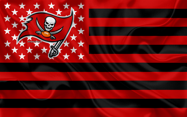 Tampa Bay Buccaneers, Amerikansk fotboll, kreativa Amerikanska flaggan, red black flag, NFL, Tampa, Florida, USA, logotyp, emblem, silk flag, National Football League