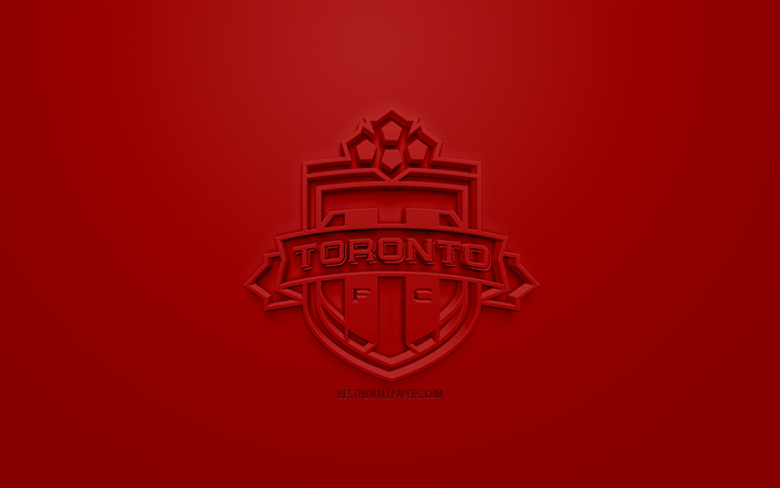 Le Toronto FC, cr&#233;atrice du logo 3D, fond rouge, 3d embl&#232;me, Canadienne de soccer club, MLS, Toronto, Ontario, Canada, etats-unis, de la Ligue Majeure de Soccer, art 3d, le football, l&#39;&#233;l&#233;gant logo en 3d