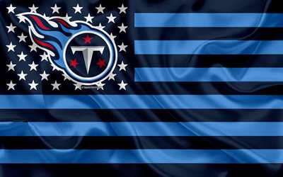Titanes de Tennessee, equipo de f&#250;tbol Americano, creativo, bandera Estadounidense, bandera azul, de la NFL, en Nashville, Tennessee, estados UNIDOS, logotipo, emblema, bandera de seda, la Liga Nacional de F&#250;tbol americano, f&#250;tbol Americano