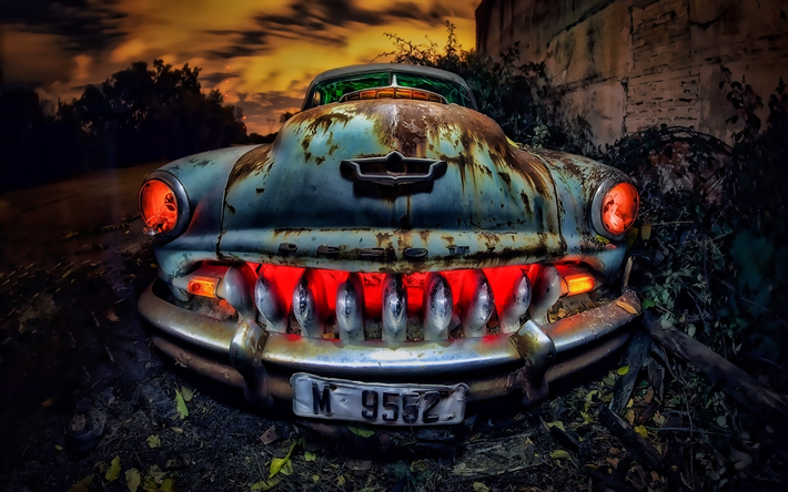 Desoto Firedome, HDR, voitures r&#233;tro, 1954 voitures, voitures abandonn&#233;es, des voitures am&#233;ricaines, Desoto