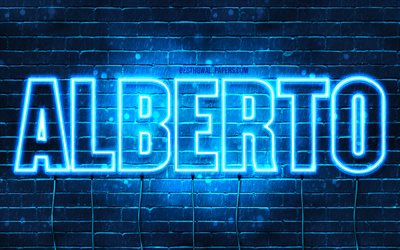 Alberto, 4k, wallpapers with names, horizontal text, Alberto name, blue neon lights, picture with Alberto name