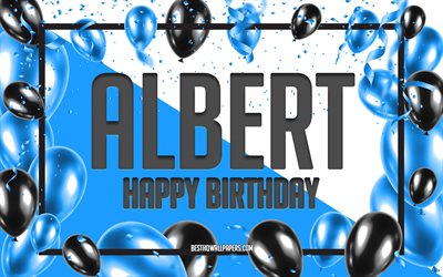 お誕生日おめアルバート, お誕生日の風船の背景, アルバート, 壁紙名, アルバートお誕生日おめで, 青球誕生の背景, ご挨拶カード, アルバート誕生日