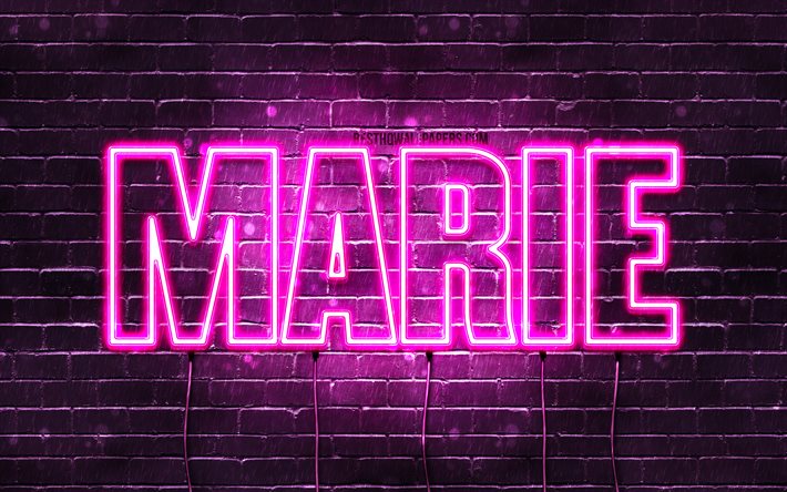 Marie, 4k, sfondi per il desktop con i nomi, nomi di donna, Marie nome, viola neon, orizzontale del testo, dell&#39;immagine con nome Marie