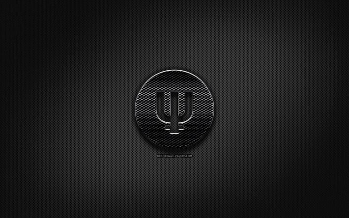 Primecoin logo nero, cryptocurrency, griglia in metallo, sfondo, Primecoin, opere d&#39;arte, creativo, cryptocurrency segni, Primecoin logo