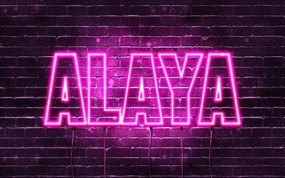 Alaya, 4k, sfondi per il desktop con i nomi, nomi di donna, Alaya nome, viola neon, orizzontale del testo, dell&#39;immagine con nome Alaya