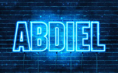 Abdiel, 4k, sfondi per il desktop con i nomi, il testo orizzontale, Abdiel nome, neon blu, immagine con nome Abdiel