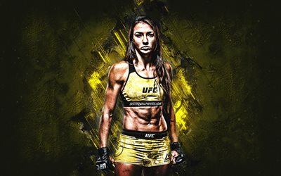 Amanda Ribas, UFC, MMA, Brazilian fighter, yellow stone background, portrait, Ultimate Fighting Championship