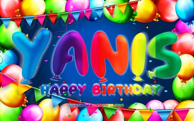 Buon Compleanno Yanis, 4k, palloncino colorato telaio, Yanis nome, sfondo blu, Yanis buon Compleanno, Yanis Compleanno, popolare francese nomi maschili, feste di Compleanno, concetto, Yanis
