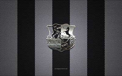 Amiens SC logo, French football club, metal emblem, black and white metal mesh background, Amiens SC, Ligue 1, Amiens, France, football