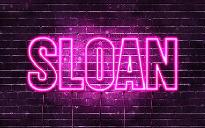 Sloan, 4k, wallpapers with names, female names, Sloan name, purple neon lights, horizontal text, picture with Sloan name