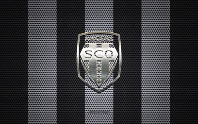 Angers SCO logo, French football club, metal emblem, black and white metal mesh background, Angers SCO, Ligue 1, Angers, France, football