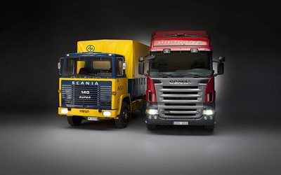 Scania R620, evoluci&#243;n, dos camiones, Scania R-evoluci&#243;n de la serie, Scania, retro camiones
