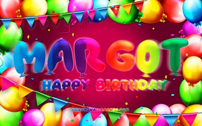 Buon Compleanno Margot, 4k, palloncino colorato telaio, Margot nome, sfondo viola, Margot buon Compleanno, Margot Compleanno, popolare francese nomi di donna, Compleanno, concetto, Margot