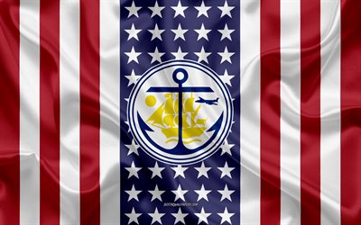 Anchorage Anchorage M&#252;h&#252;r, 4k, ipek doku, Amerikan Bayrağı, ABD, Anchorage, Amerika, Şehir, M&#252;h&#252;r, ipek bayrak