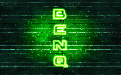 4K, BenQ yeşil logo, dikey metin, yeşil brickwall, BenQ neon logo, yaratıcı, BenQ logo, resimler, BenQ