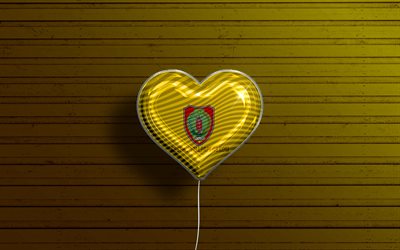 I Love Central Kalimantan, 4k, realistic balloons, yellow wooden background, Day of Central Kalimantan, indonesian provinces, flag of Central Kalimantan, Indonesia, balloon with flag, Provinces of Indonesia, Central Kalimantan flag, Central Kalimantan
