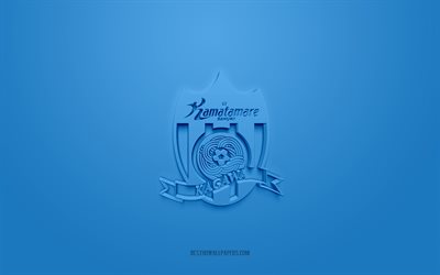 Kamatamare Sanuki, creative 3D logo, blue background, J3 League, 3d emblem, Japan Football Club, Takamatsu, Japan, 3d art, football, Kamatamare Sanuki 3d logo